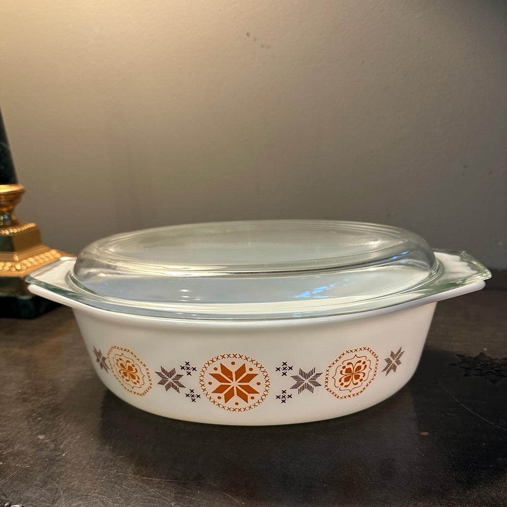 Vintage White and Orange PYREX with Lid